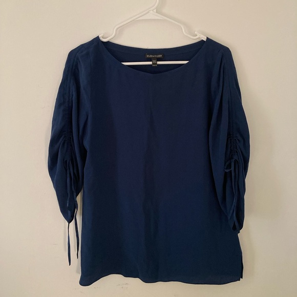 eileen fisher silk t shirt / top with cinched sleeves - Picture 1 of 5
